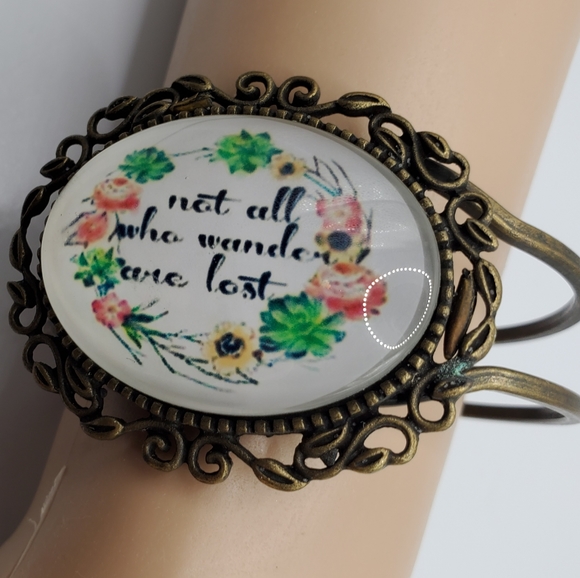 Not all who wander are lost clamper bracelet bronze floral - Picture 2 of 6